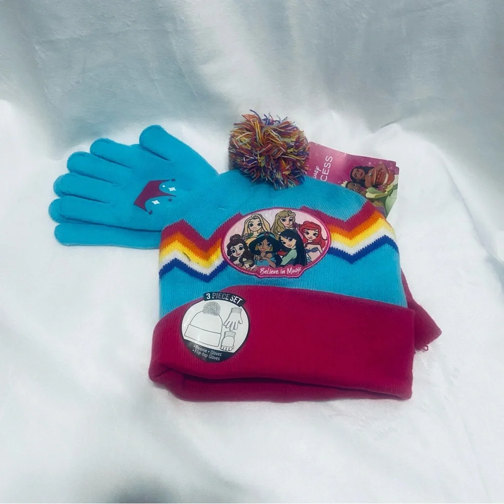 Girls Colorful Princess Winter Hat and Gloves Set